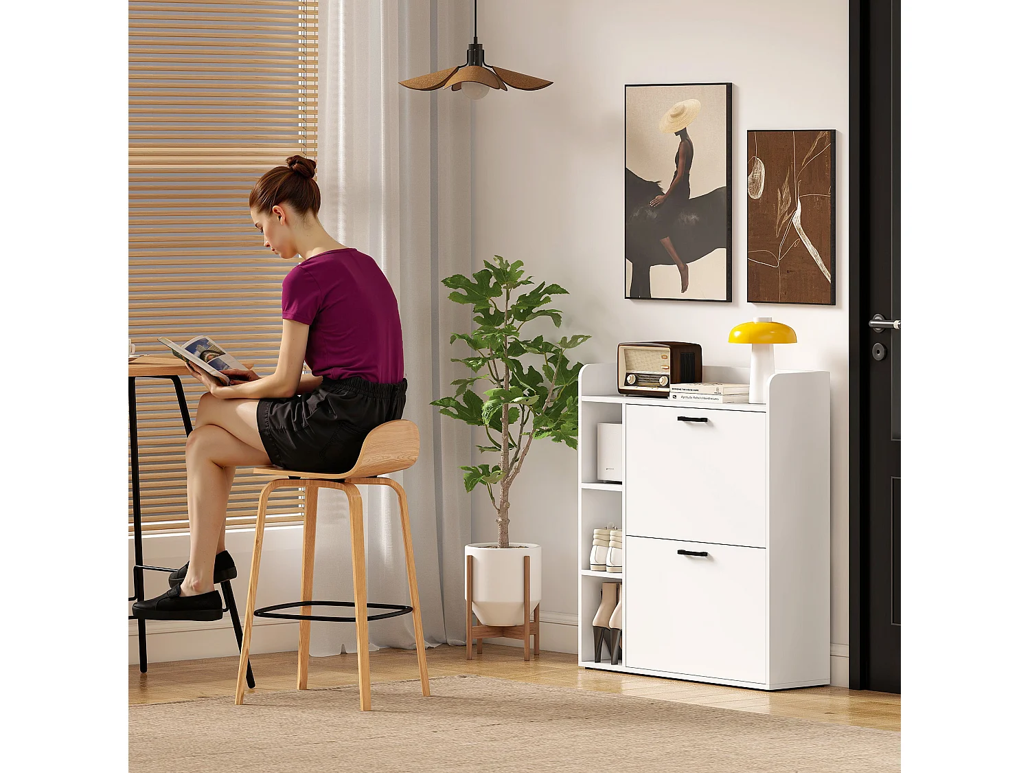 Scarpiera slim con 2 cassetti e 3 vani aperti per 15 scarpe bianco