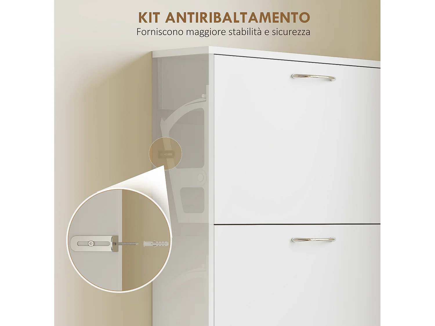 Mobile scarpiera a 5 ante 65x17x180.5 cm in legno bianco