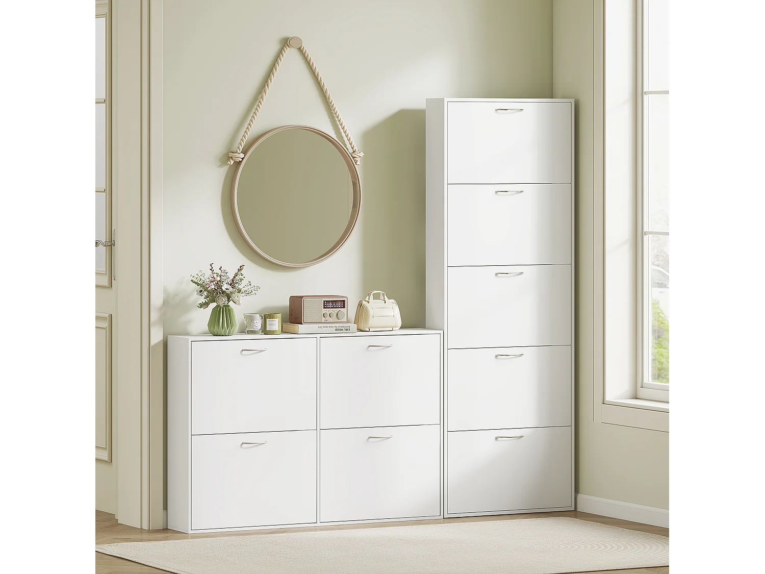 Mobile scarpiera a 5 ante 65x17x180.5 cm in legno bianco