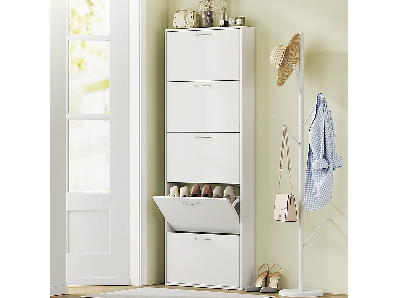 Mobile scarpiera a 5 ante 65x17x180.5 cm in legno bianco