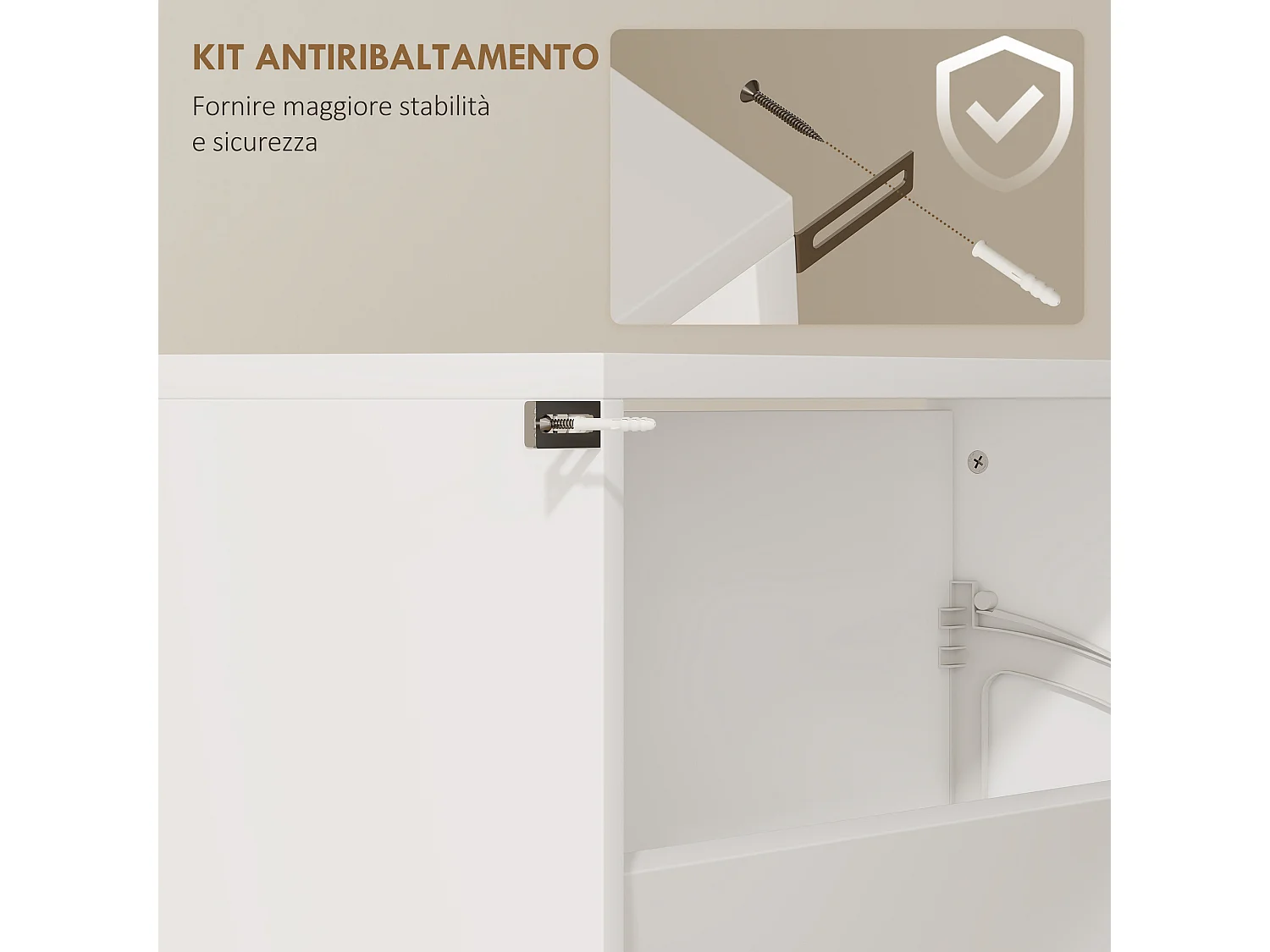 Mobile scarpiera a 4 ante a specchio 63x17x146 cm bianco