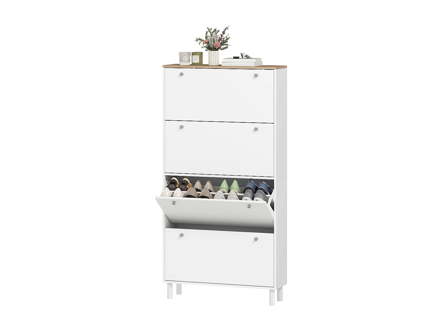 Scarpiera slim con 4 cassetti a ribalta per 24-32 scarpe bianco