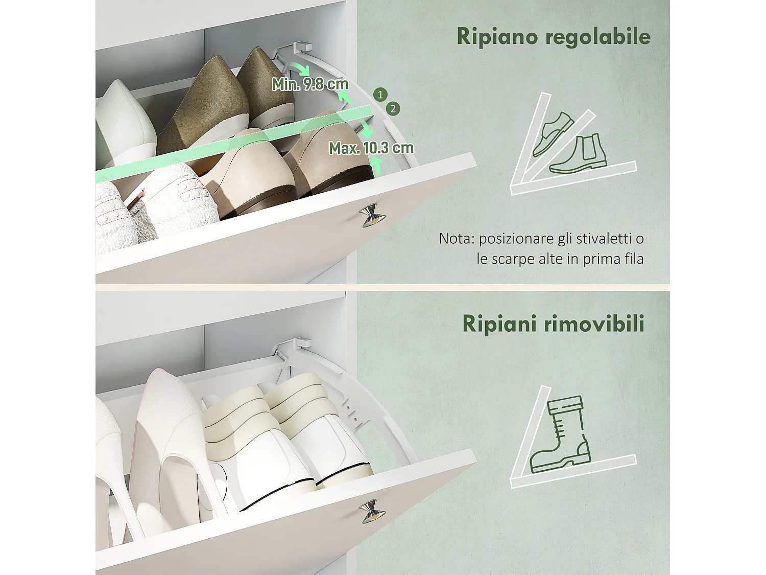 Scarpiera slim con 4 cassetti a ribalta per 24-32 scarpe bianco