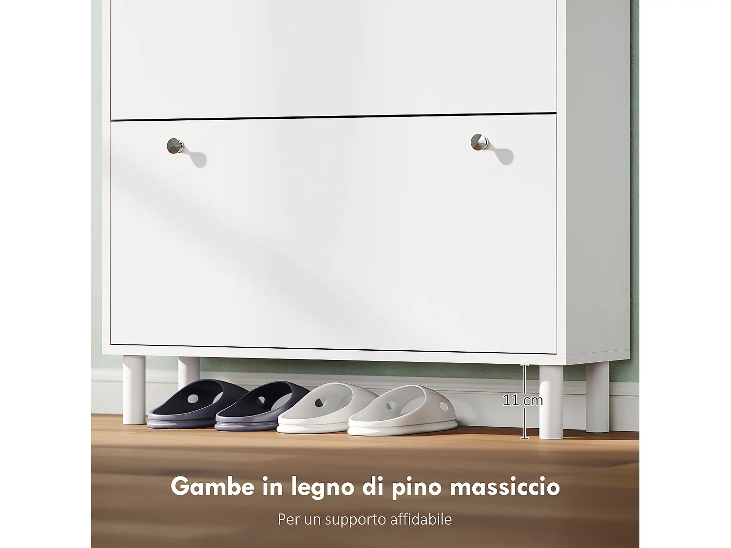 Scarpiera slim con 4 cassetti a ribalta per 24-32 scarpe bianco