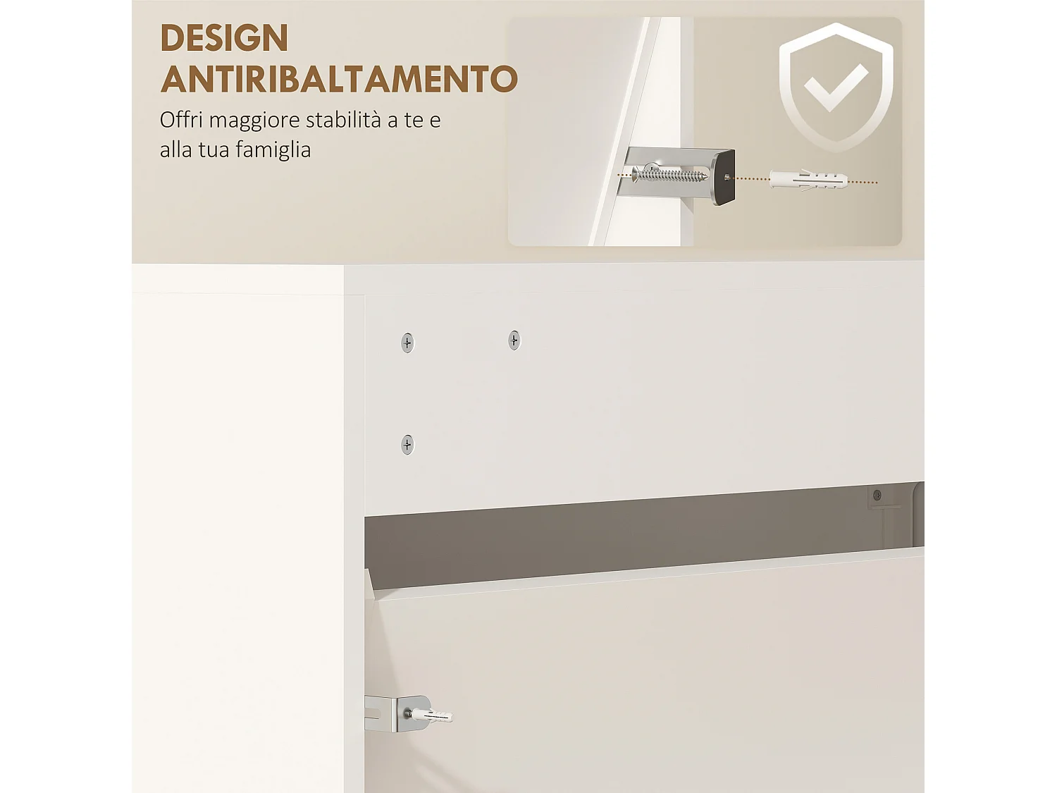 Scarpiera a specchio con 3 cassetti a ribalta 65x17x114.5 cm bianco