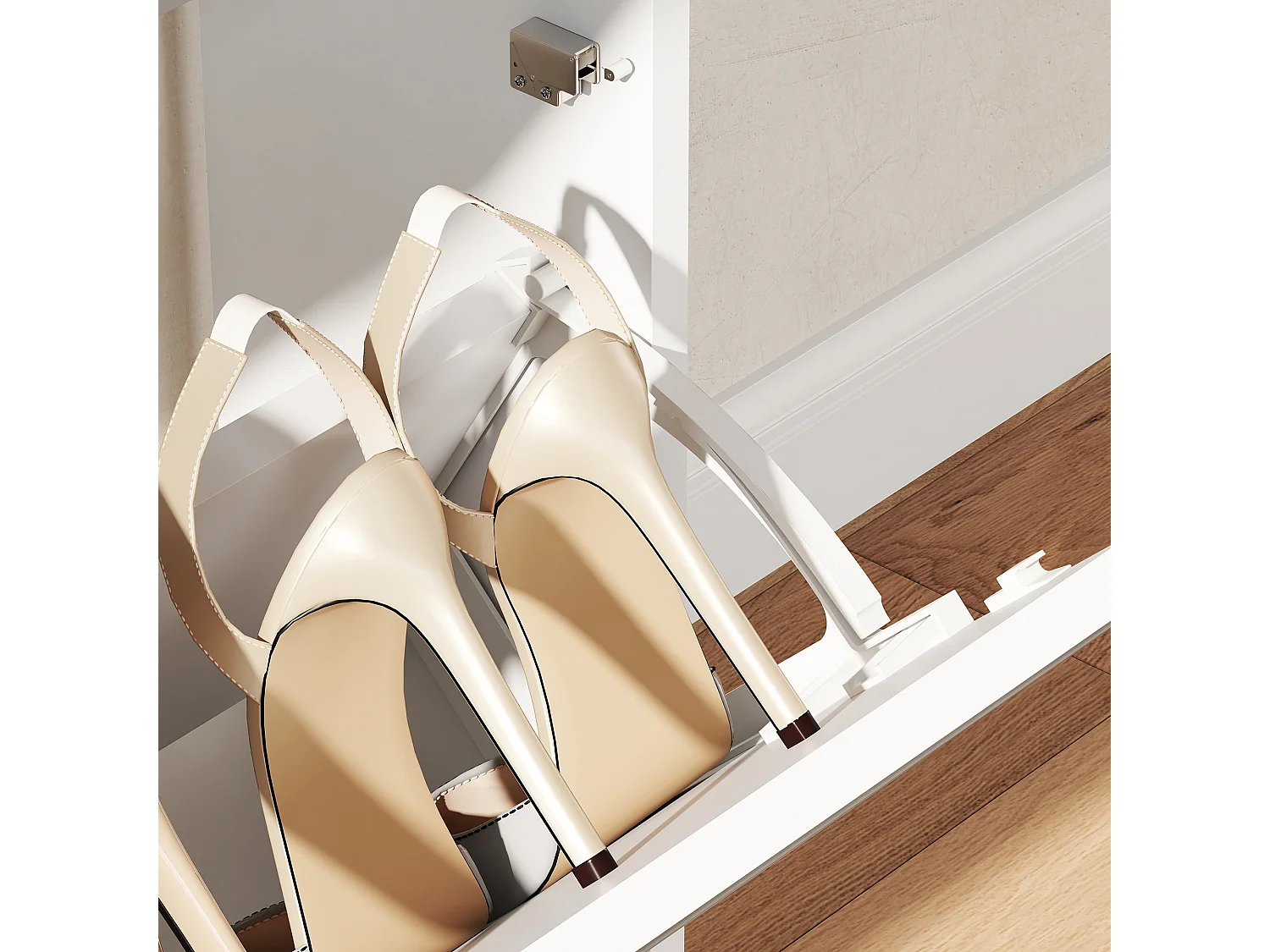 Scarpiera a specchio con 3 cassetti a ribalta 65x17x114.5 cm bianco