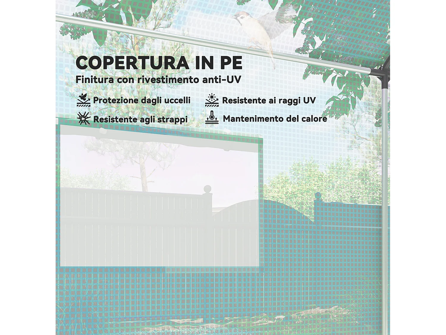 Serra a tunnel 2x3x2 m con tetto a punta in acciaio e pe verde