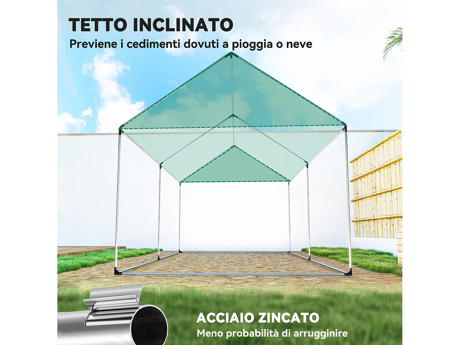 Serra a tunnel 2x3x2 m con tetto a punta in acciaio e pe verde