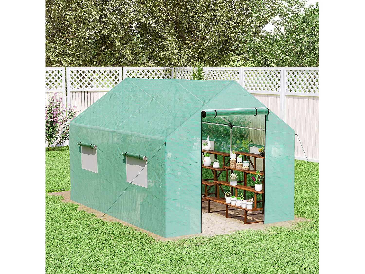 Serra a tunnel 2x3x2 m con tetto a punta in acciaio e pe verde