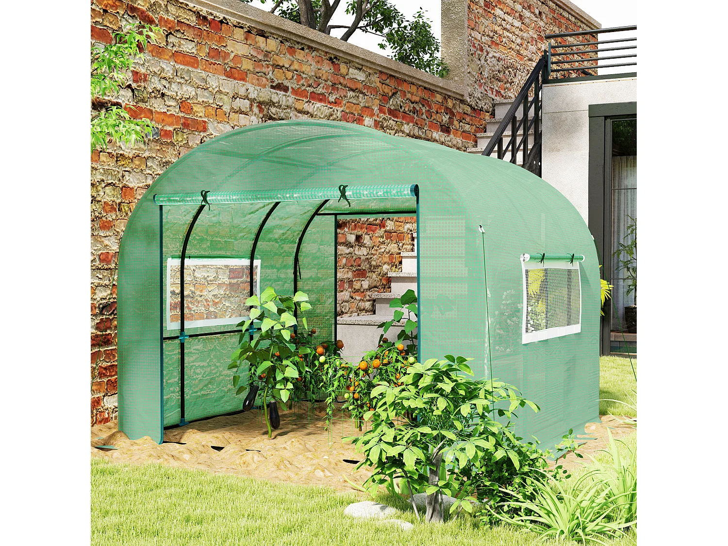 Serra a tunnel per orto 3x3x2 m in acciaio e pe anti uv verde