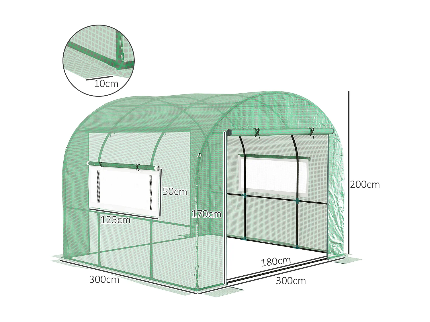 Serra a tunnel per orto 3x3x2 m in acciaio e pe anti uv verde