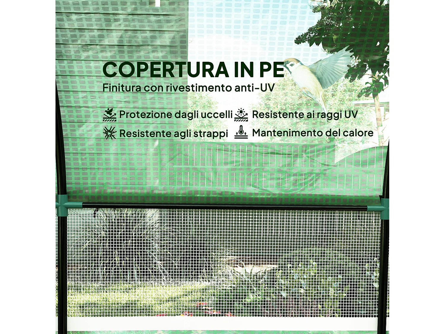 Serra a tunnel per orto 3x3x2 m in acciaio e pe anti uv verde