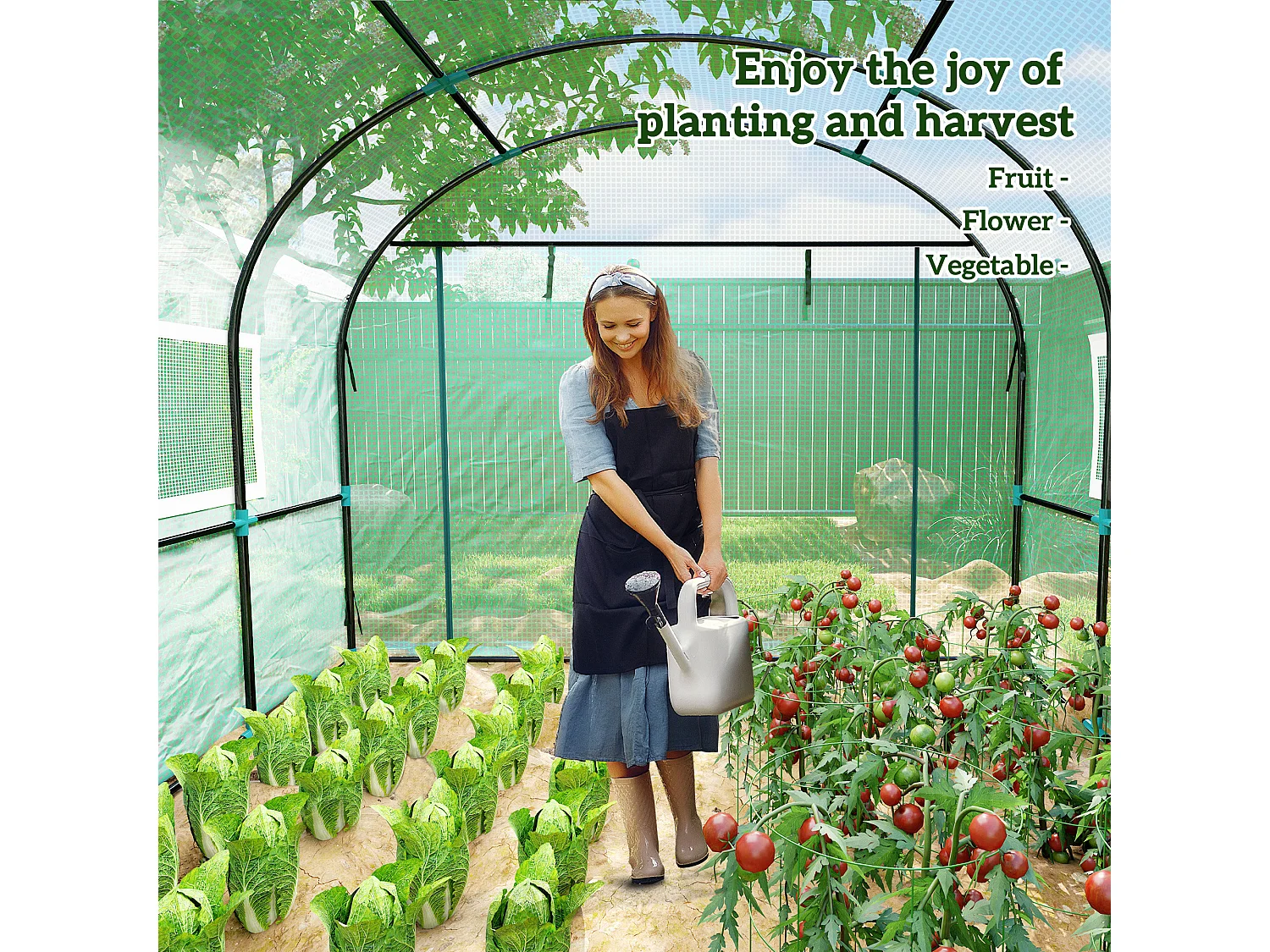 Serra a tunnel per orto 3x3x2 m in acciaio e pe anti uv verde