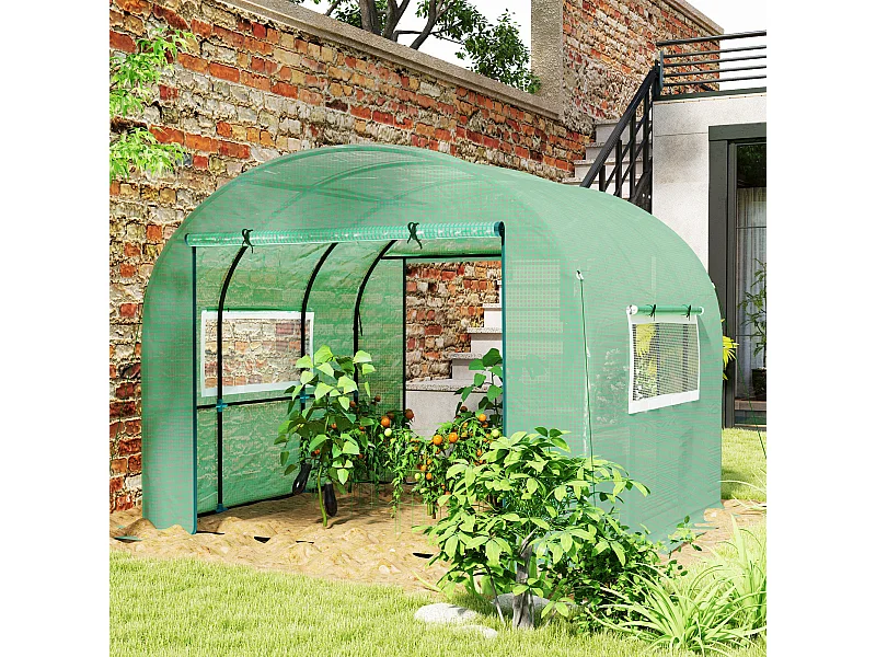 Serra a tunnel per orto 3x3x2 m in acciaio e pe anti uv verde