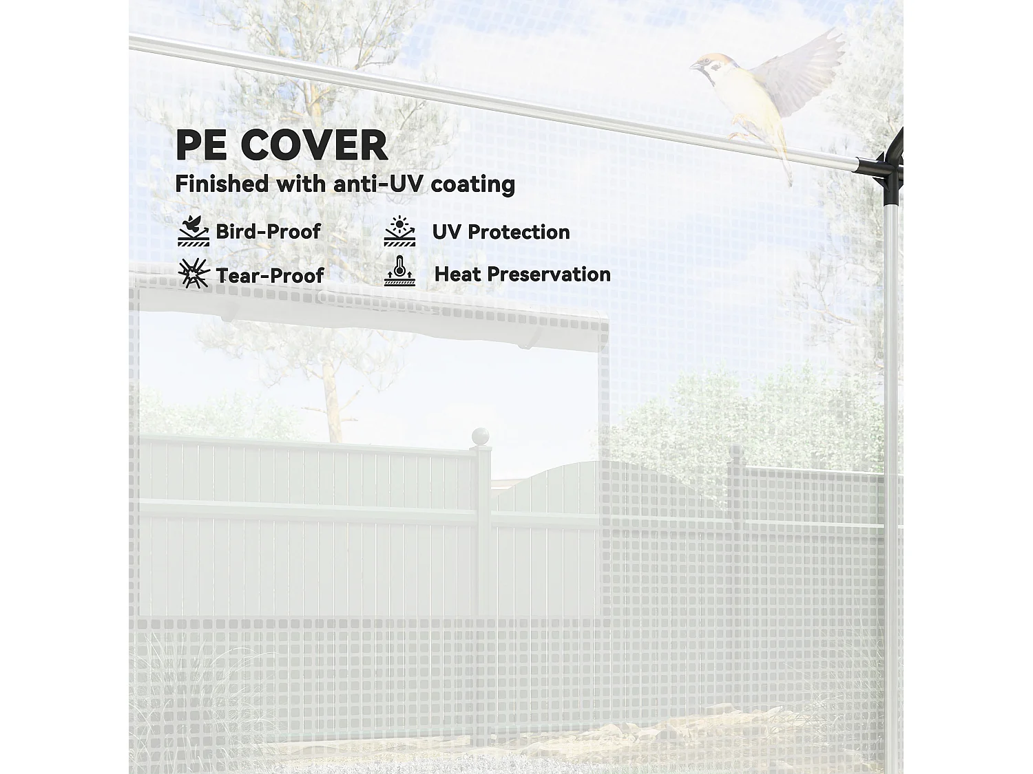 Serra a tunnel 2x3x2 m con tetto a punta in acciaio e pe bianco