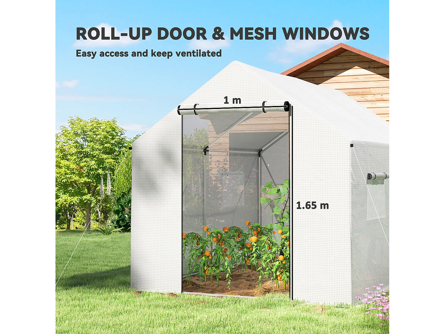 Serra a tunnel 2x3x2 m con tetto a punta in acciaio e pe bianco