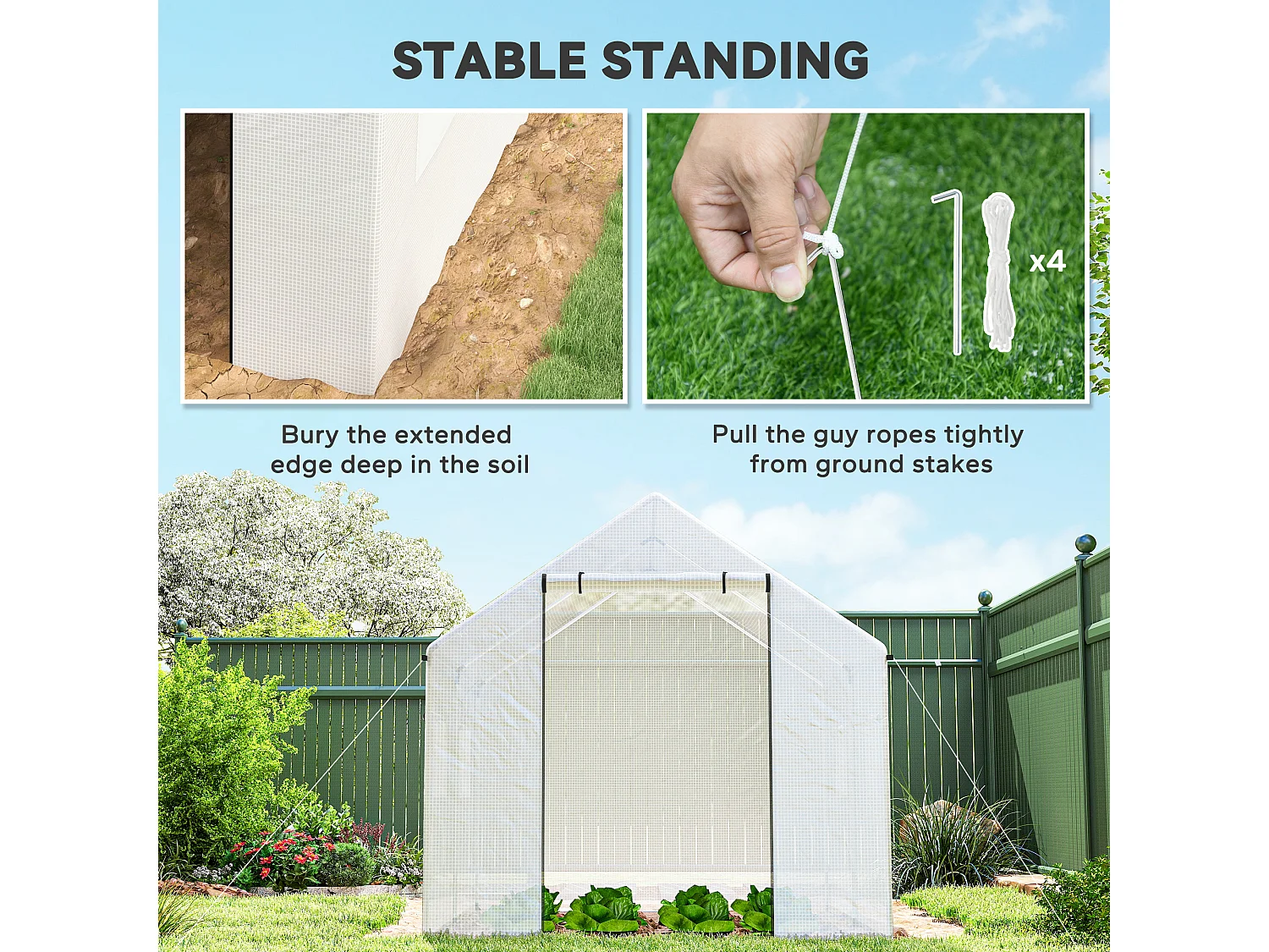 Serra a tunnel 2x3x2 m con tetto a punta in acciaio e pe bianco