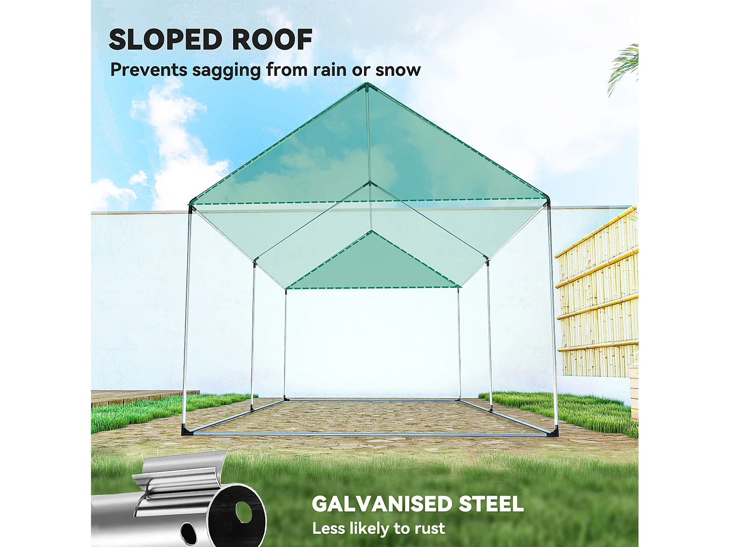 Serra a tunnel 2x3x2 m con tetto a punta in acciaio e pe bianco