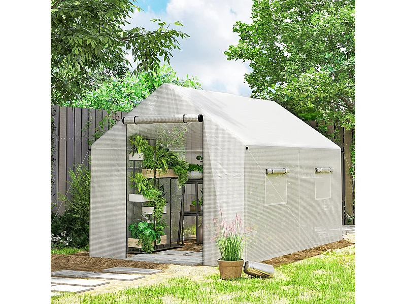 Serra a tunnel 2x3x2 m con tetto a punta in acciaio e pe bianco