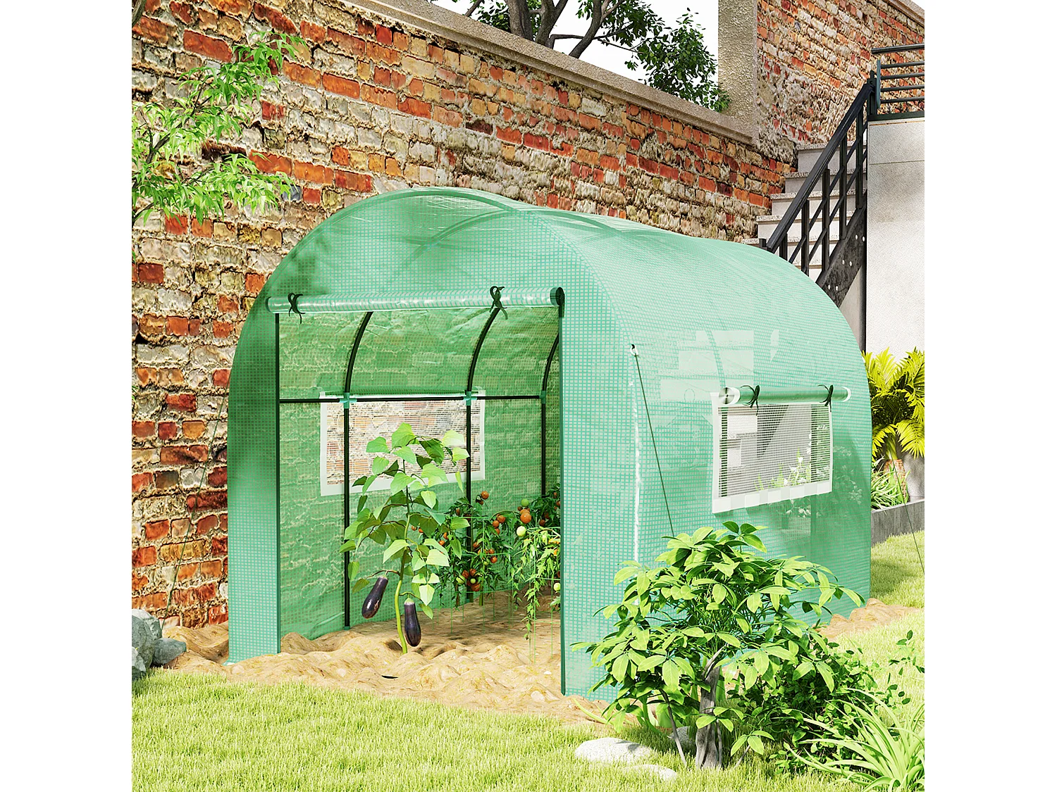 Serra a tunnel per orto 3x2x2 m in acciaio e pe anti uv verde