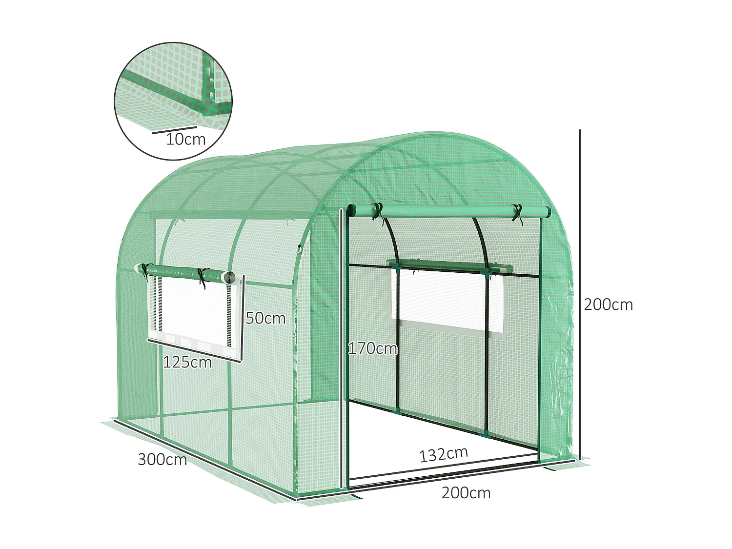 Serra a tunnel per orto 3x2x2 m in acciaio e pe anti uv verde