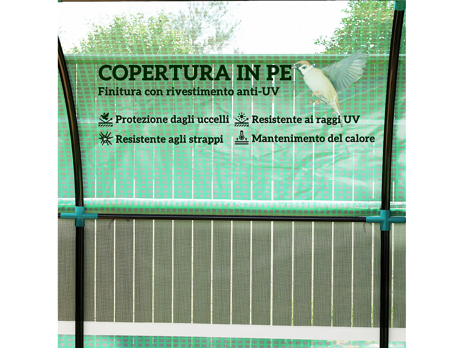 Serra a tunnel per orto 3x2x2 m in acciaio e pe anti uv verde