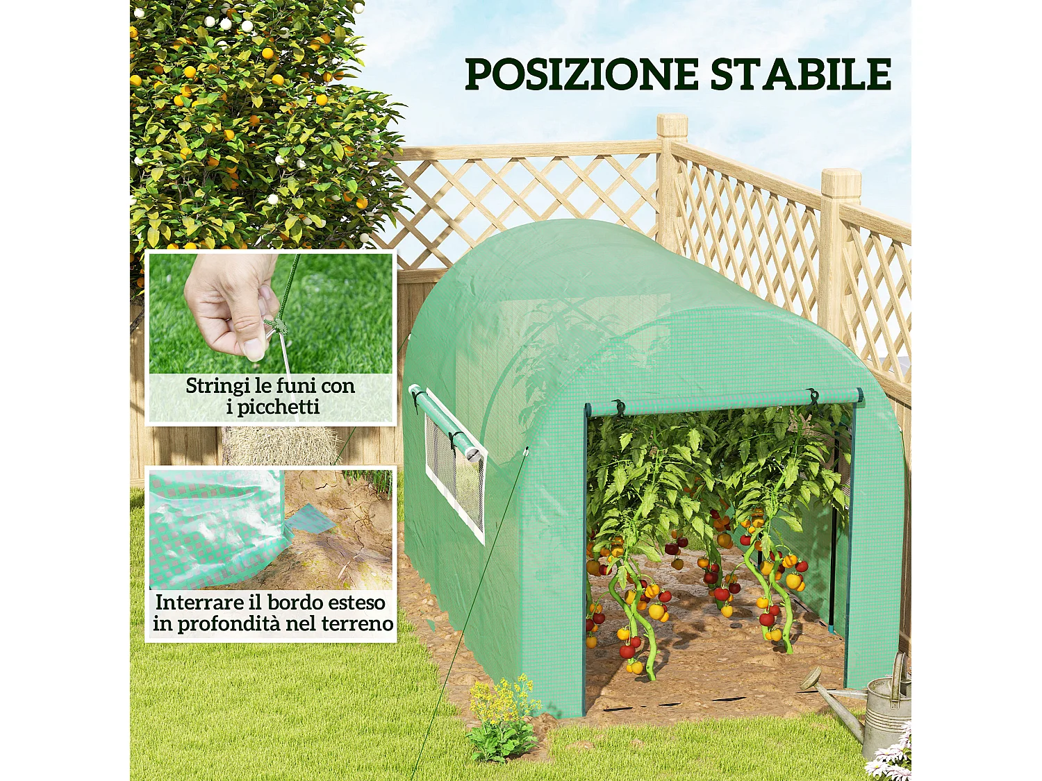 Serra a tunnel per orto 3x2x2 m in acciaio e pe anti uv verde