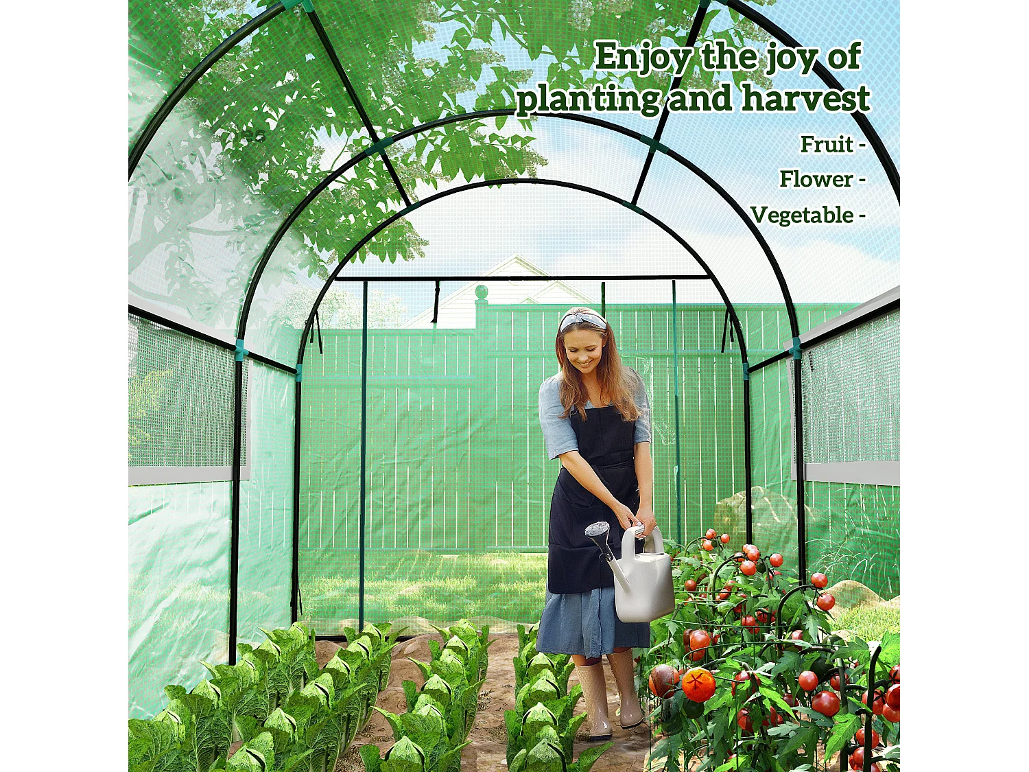 Serra a tunnel per orto 3x2x2 m in acciaio e pe anti uv verde