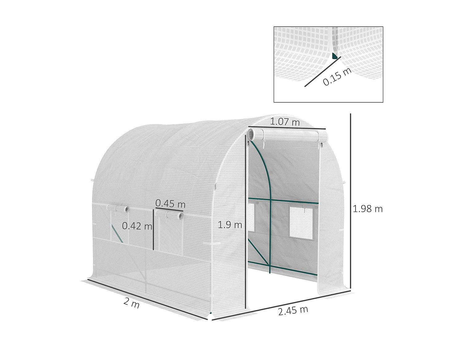 Serra da giardino a tunnel in acciaio e pe 2.5x2x2m bianco