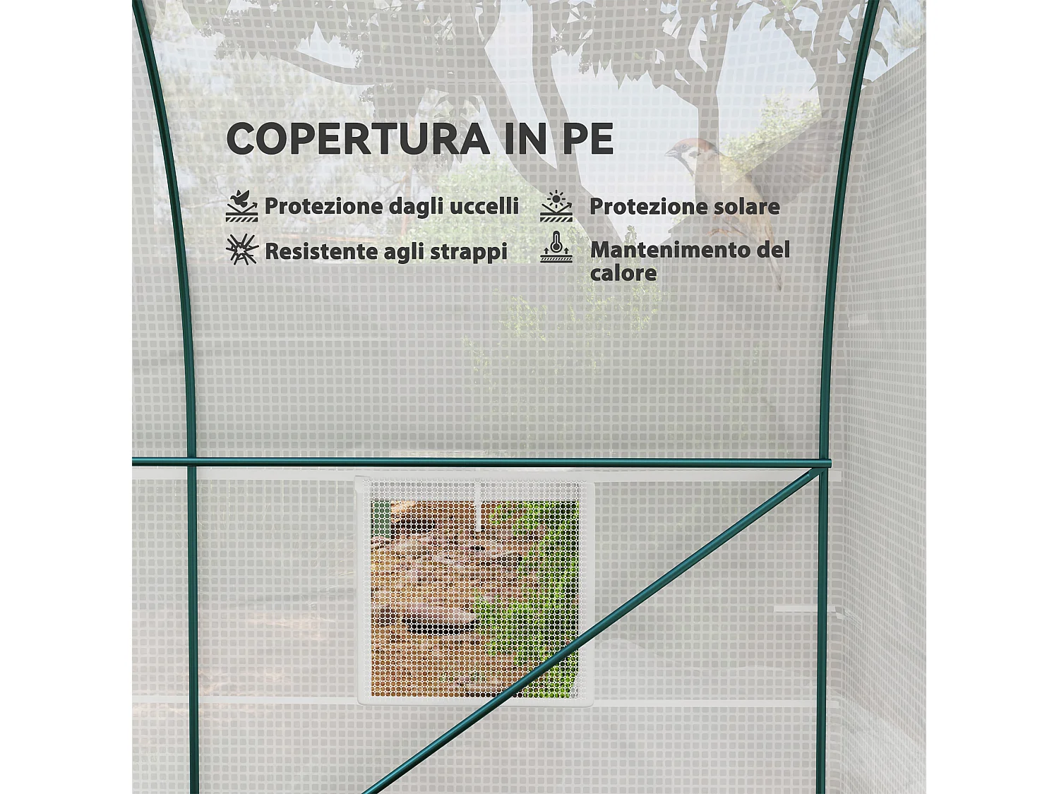 Serra da giardino a tunnel in acciaio e pe 2.5x2x2m bianco