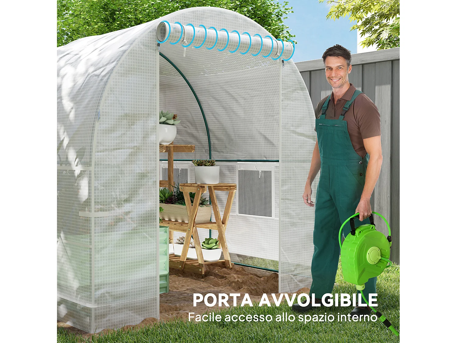 Serra da giardino a tunnel in acciaio e pe 2.5x2x2m bianco