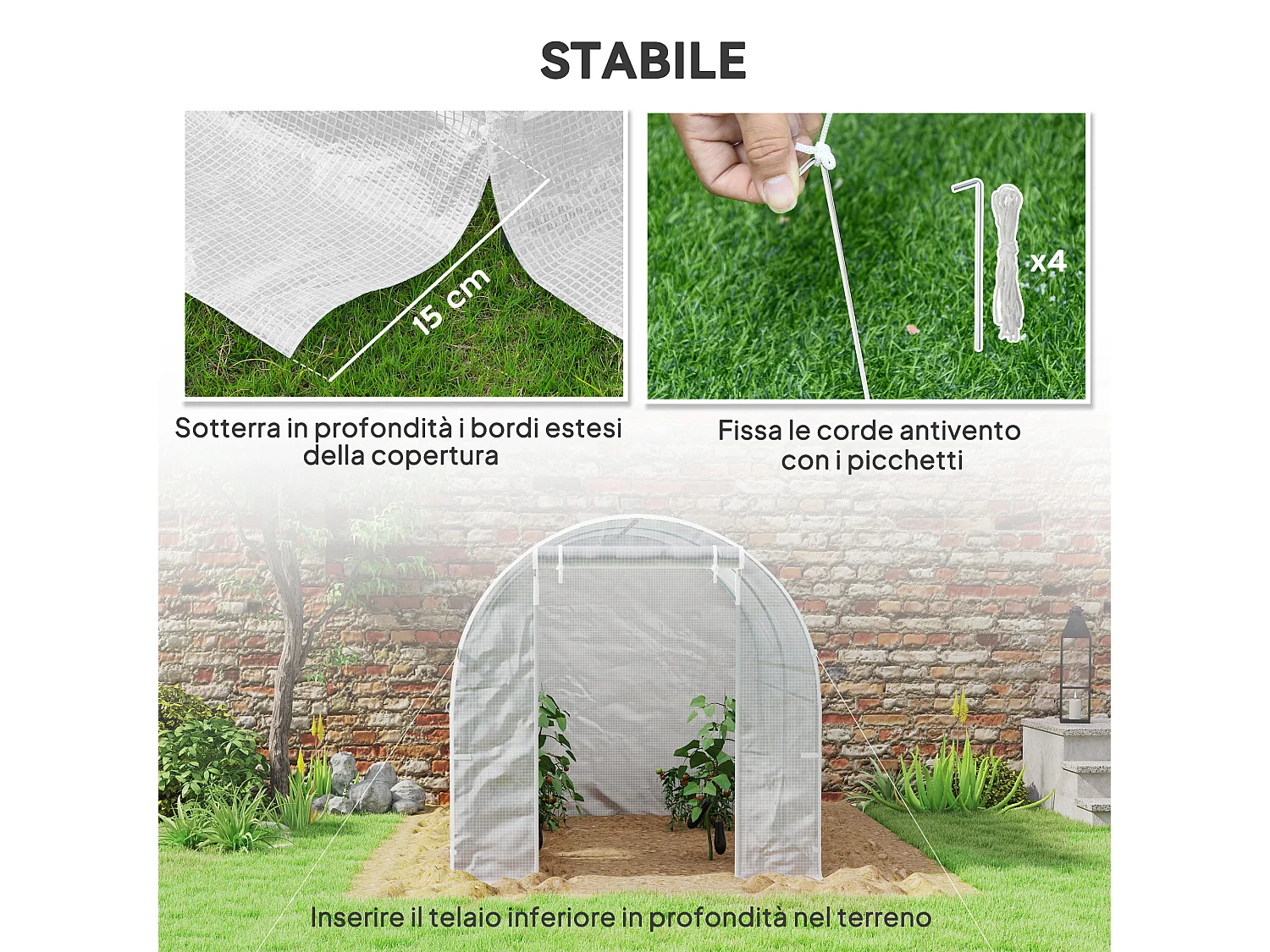 Serra da giardino a tunnel in acciaio e pe 2.5x2x2m bianco