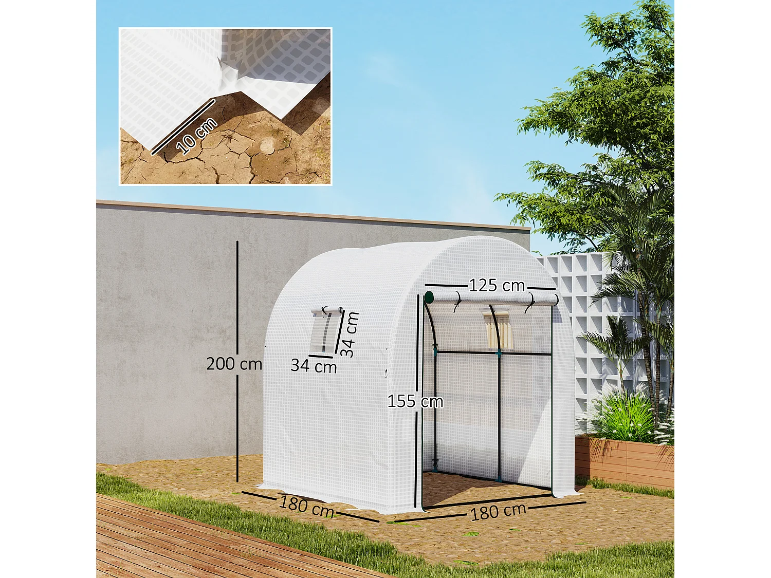 Serra a tunnel per orto con copertura bianca in PE e acciaio