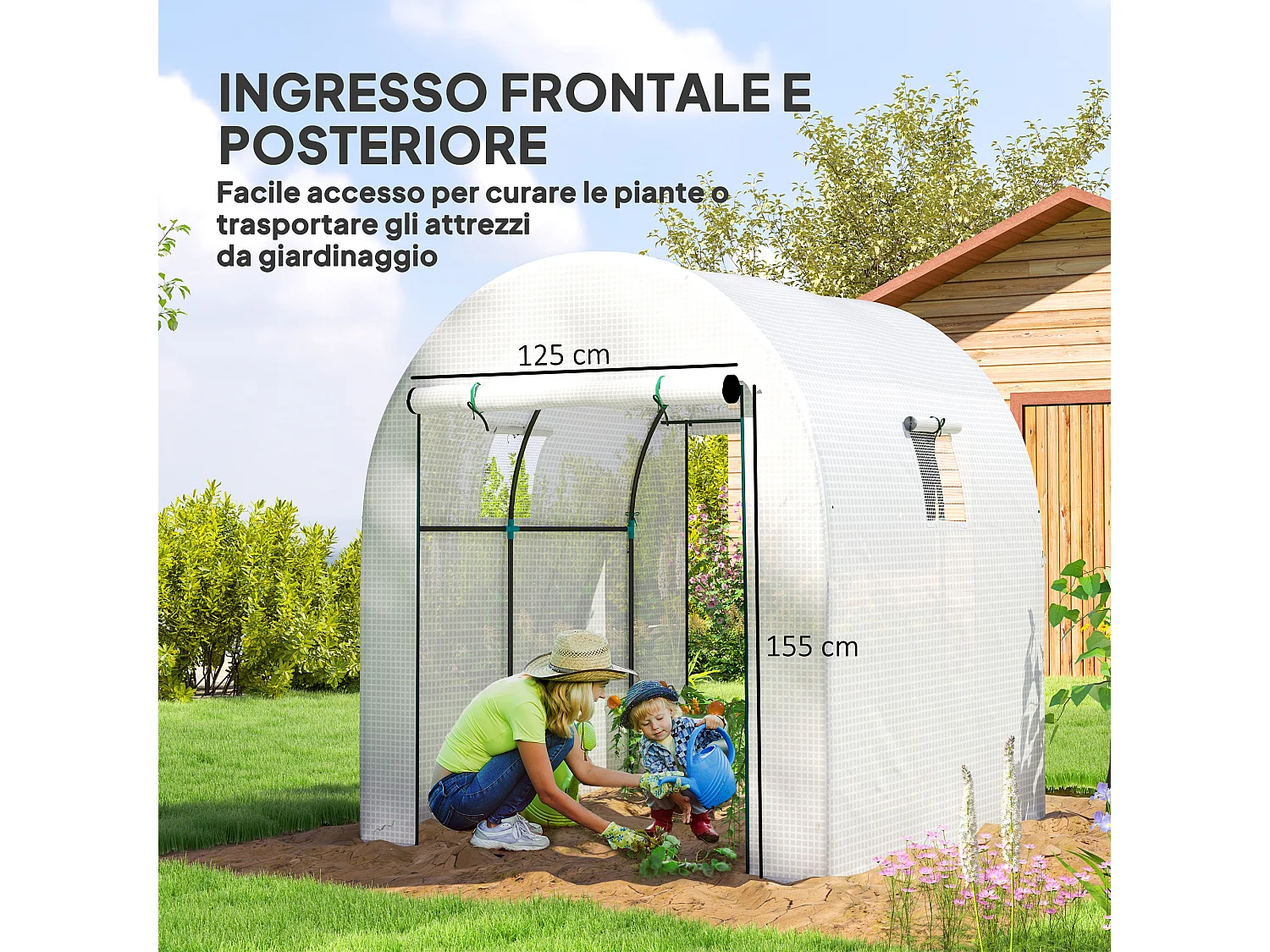 Serra a tunnel per orto con copertura bianca in PE e acciaio