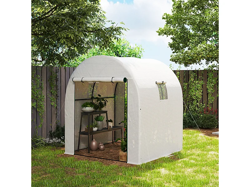Serra a tunnel per orto con copertura bianca in PE e acciaio