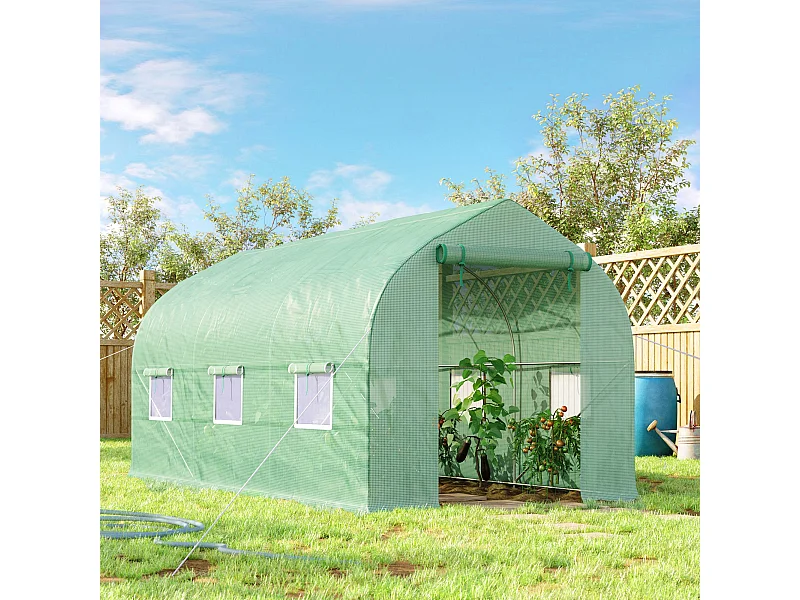 Serra a tunnel con 6 finestre a rete e ingresso arrotolabile verde