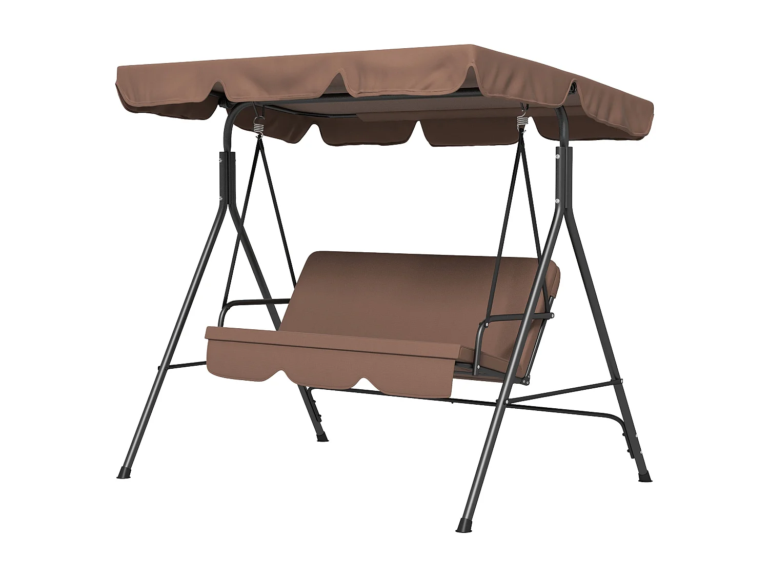 Dondolo 3 posti da giardino con tettuccio e cuscini marrone