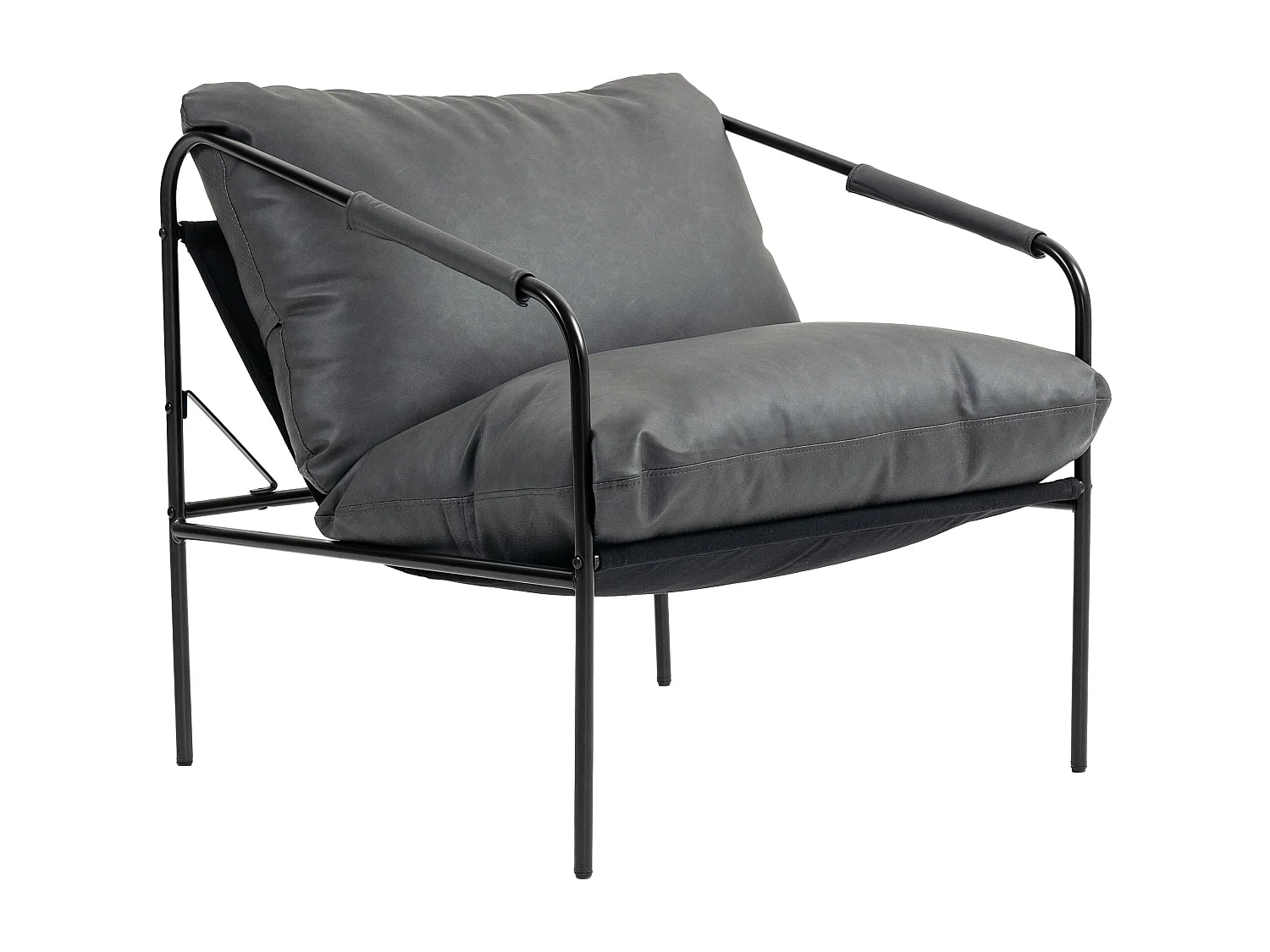 Poltrona da salotto con cuscini spessi in pelle pu e metallo grigio