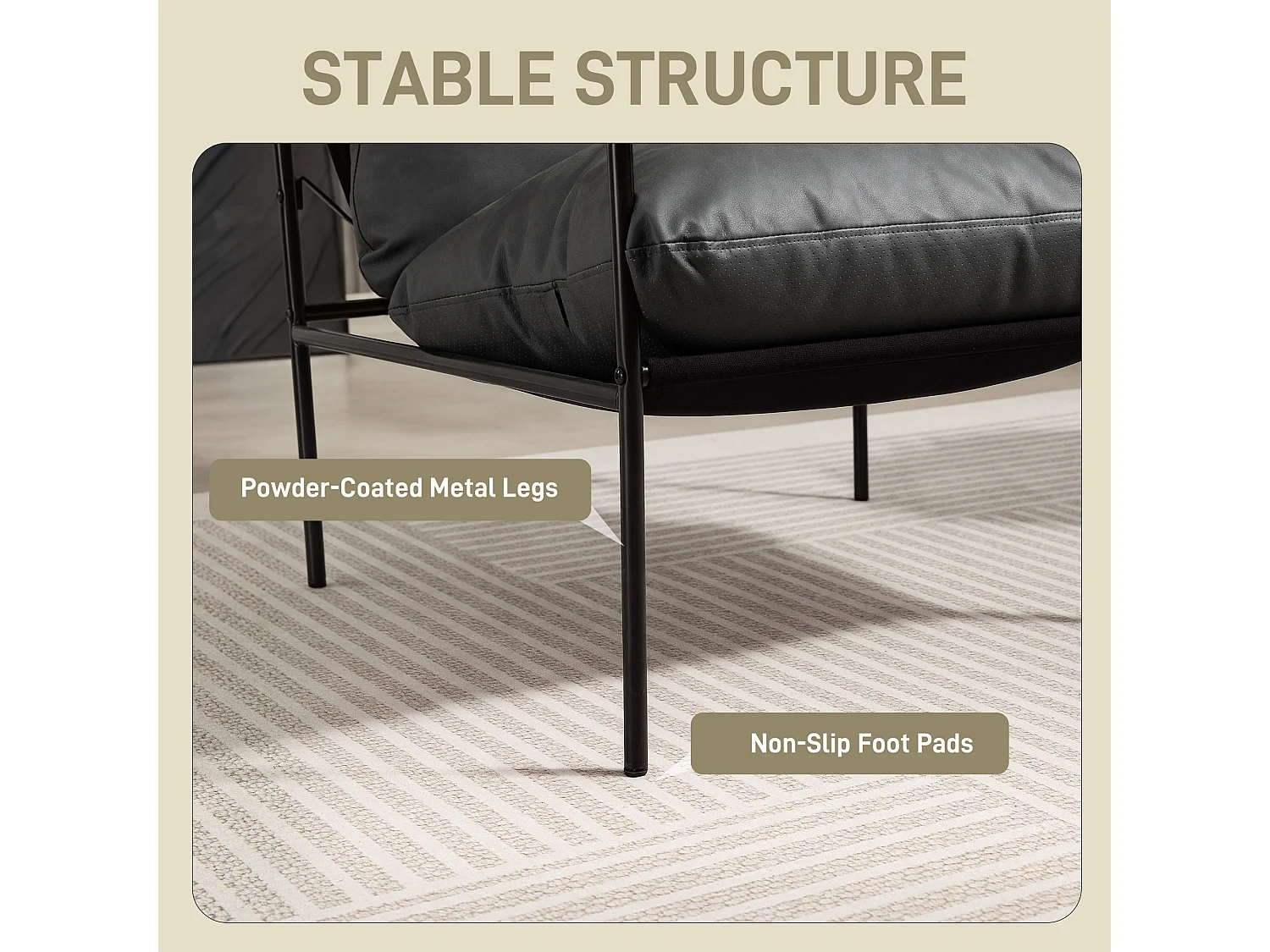 Poltrona da salotto con cuscini spessi in pelle pu e metallo grigio