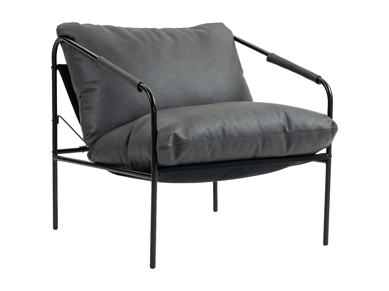 Poltrona da salotto con cuscini spessi in pelle pu e metallo grigio