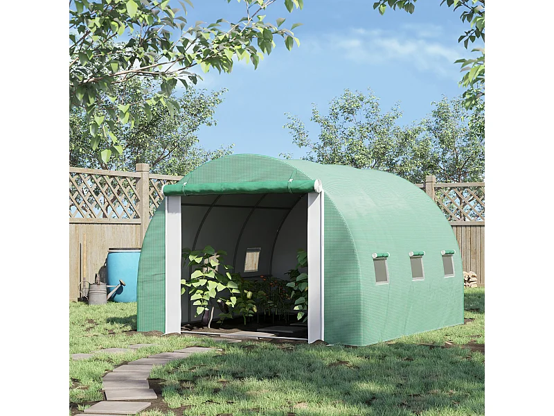 Serra a tunnel 3x3x2m con porta e 6 finestre in pe e acciaio