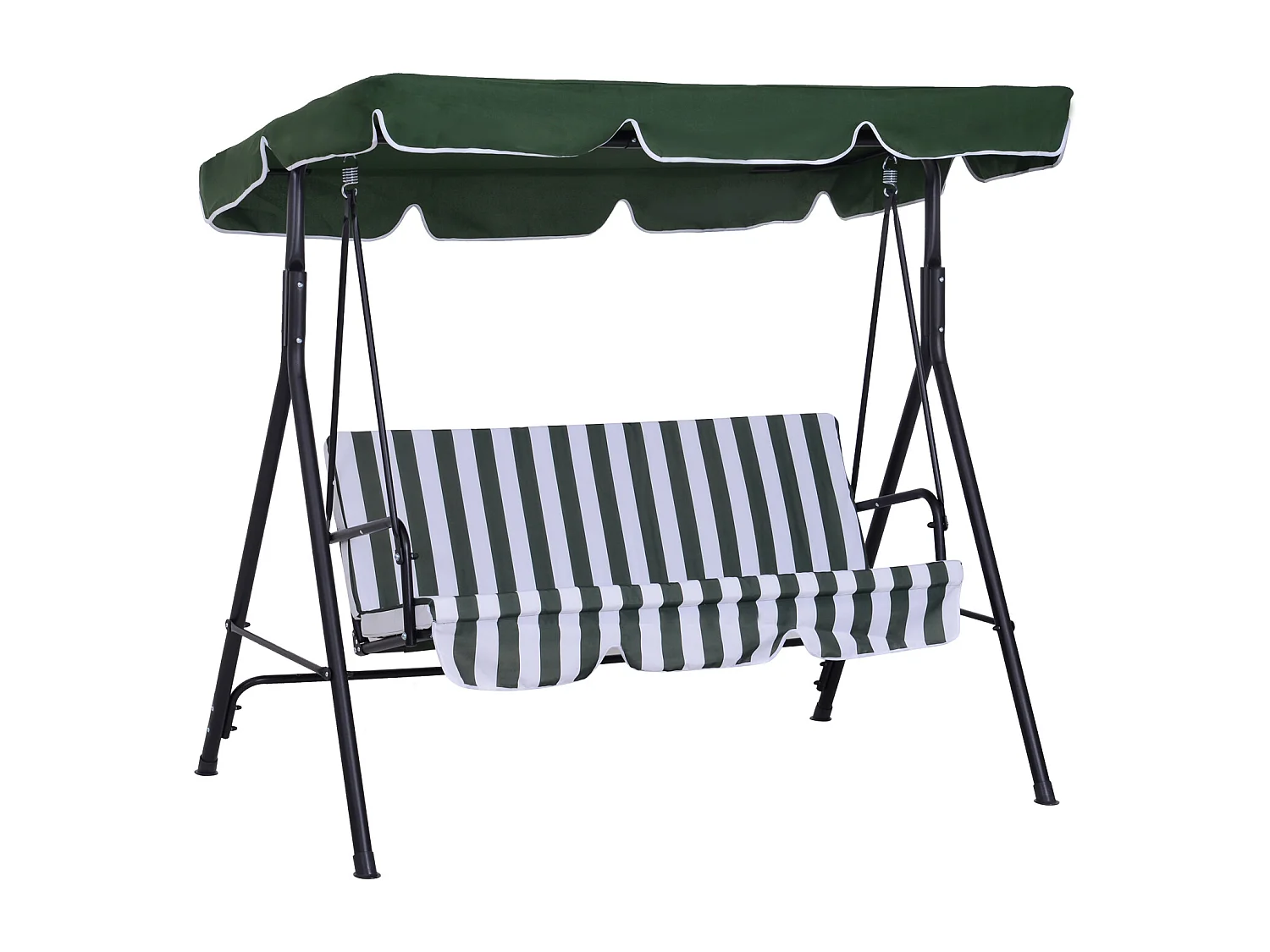 Dondolo 3 posti da giardino con tettuccio e cuscini verde
