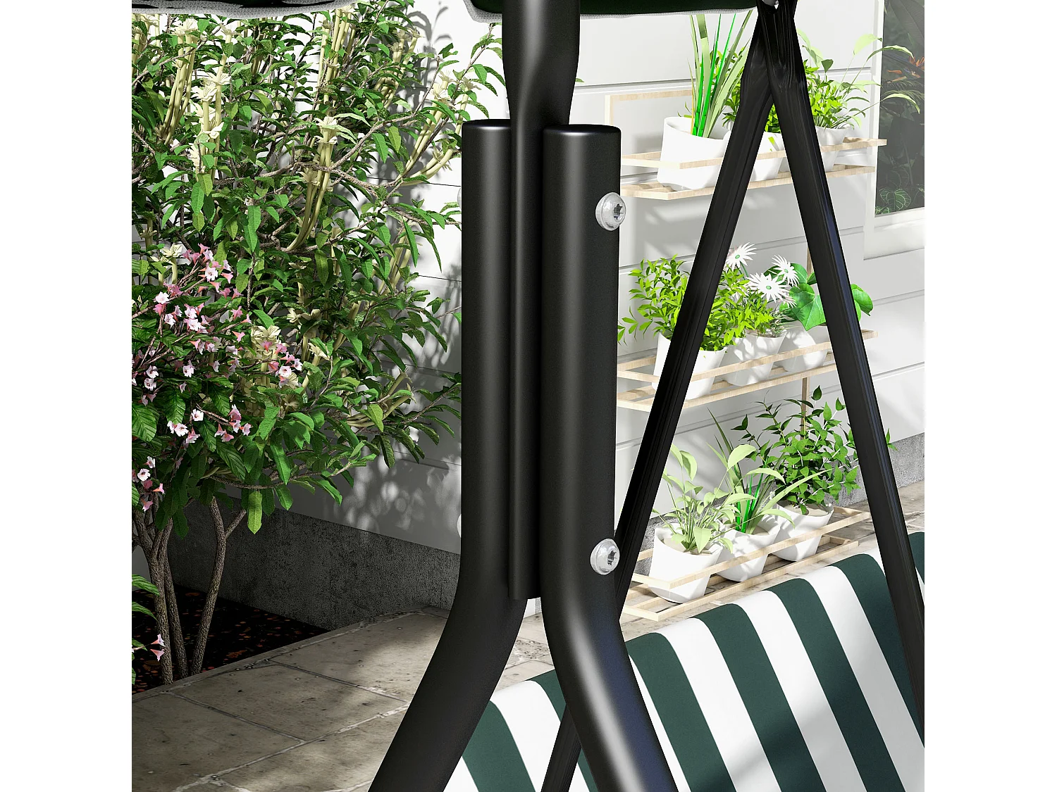 Dondolo 3 posti da giardino con tettuccio e cuscini verde