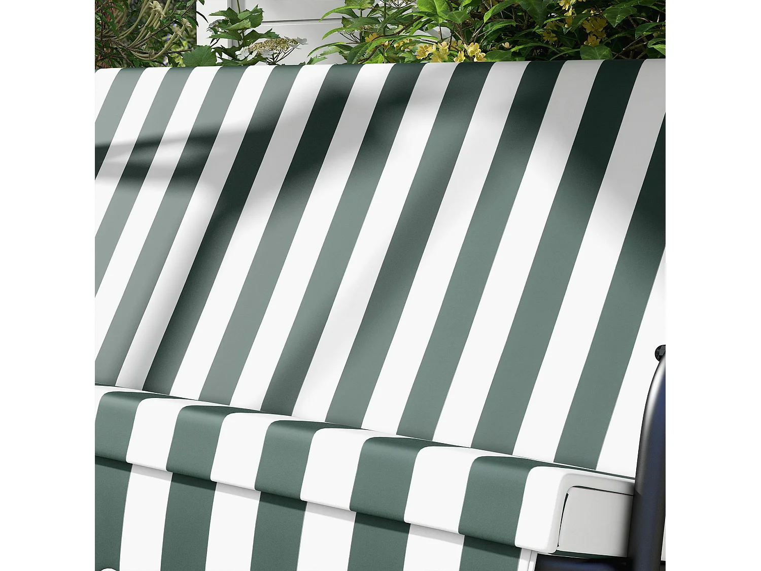 Dondolo 3 posti da giardino con tettuccio e cuscini verde