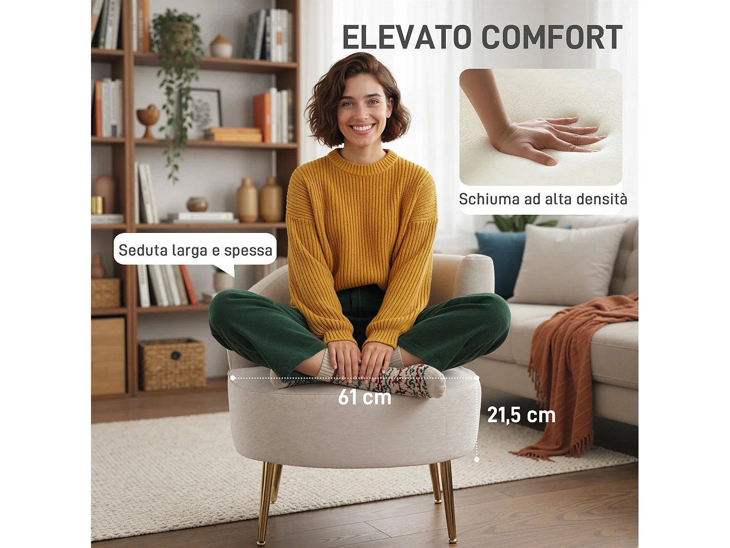 Sedia moderna con schienale ad arco rivestita in chenille bianco crema