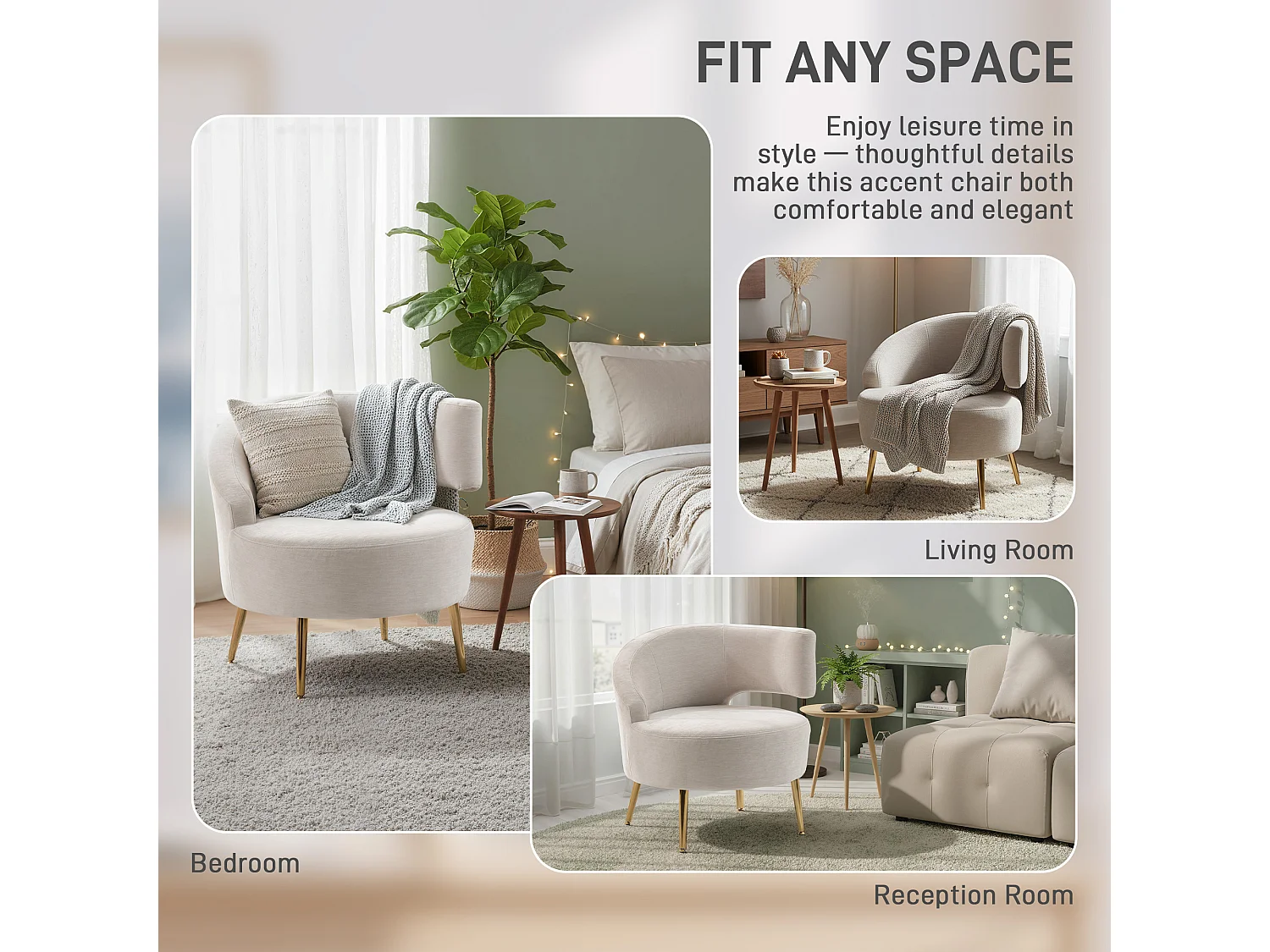 Sedia moderna con schienale ad arco rivestita in chenille bianco crema