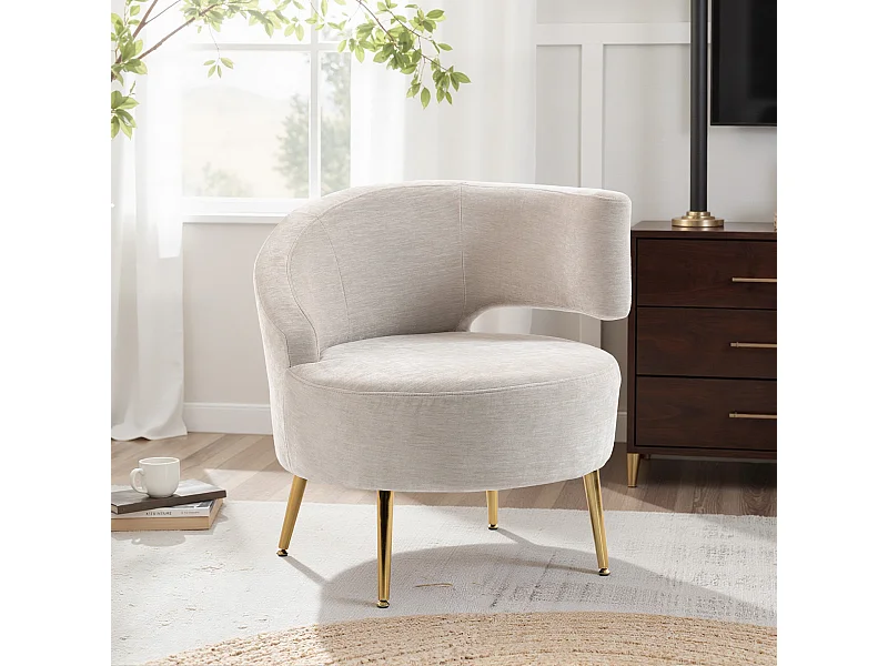 Sedia moderna con schienale ad arco rivestita in chenille bianco crema