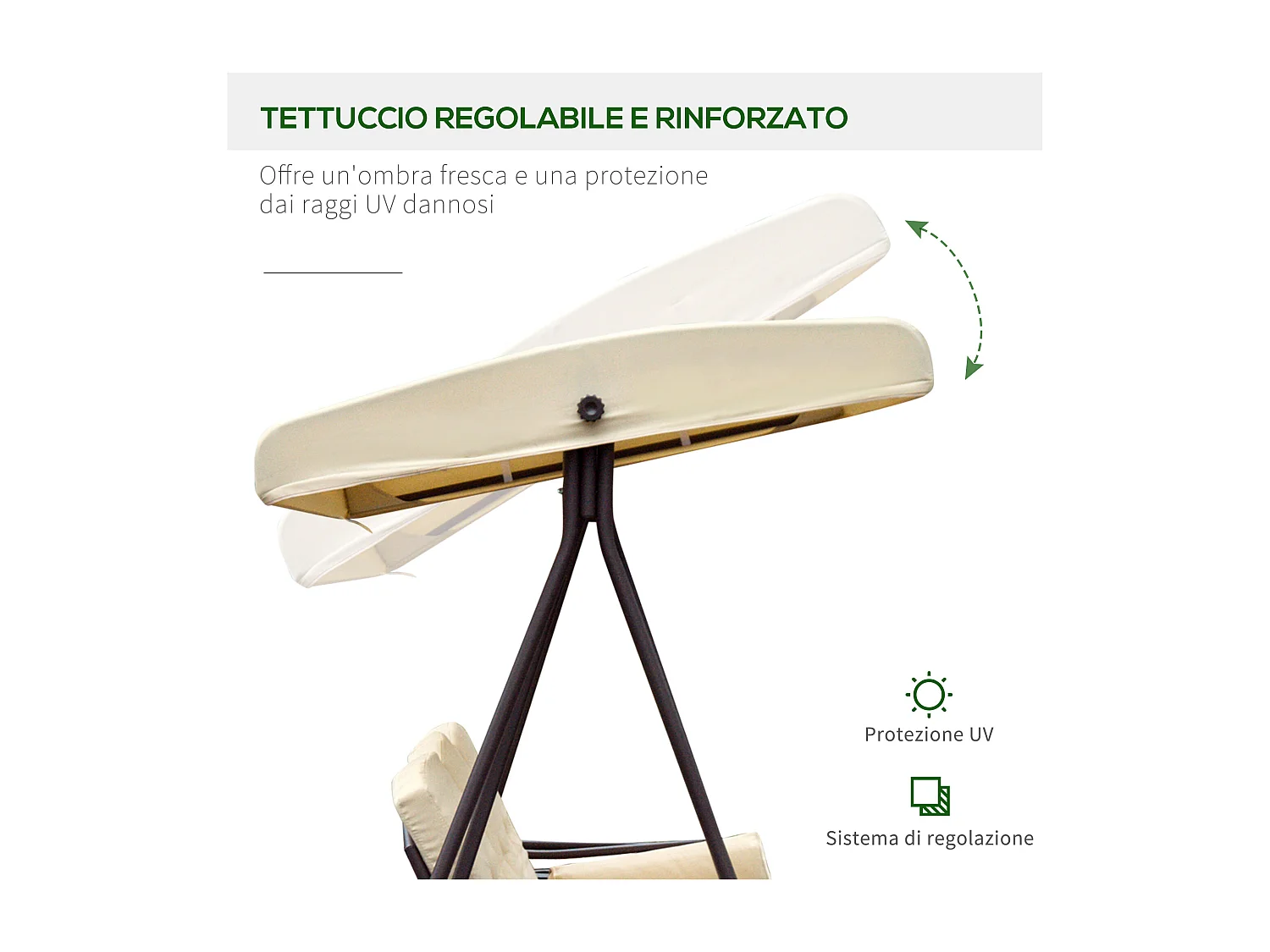 Dondolo da Giardino 3 Posti con Tetto Inclinabile e Cuscini