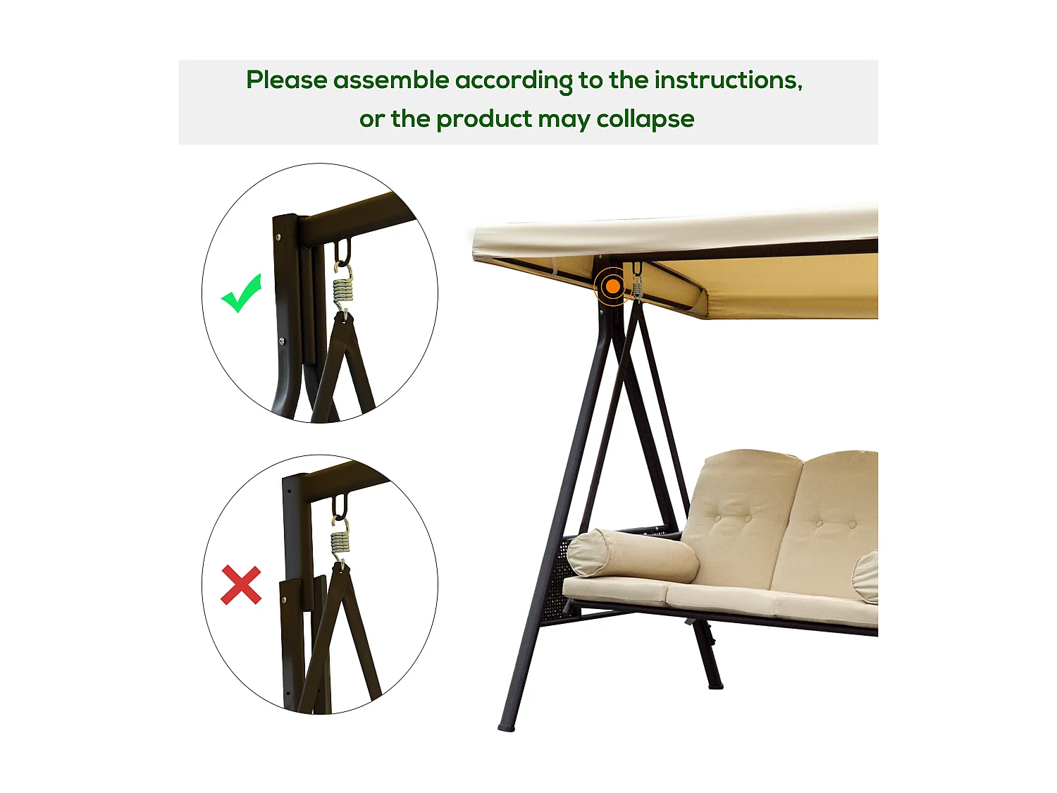 Dondolo da Giardino 3 Posti con Tetto Inclinabile e Cuscini