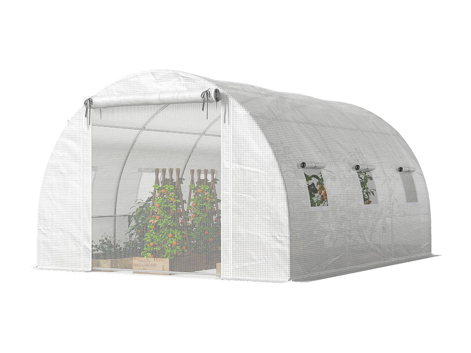 Serra a tunnel con 2 aste rimovibili e porte e finestre a rete bianco